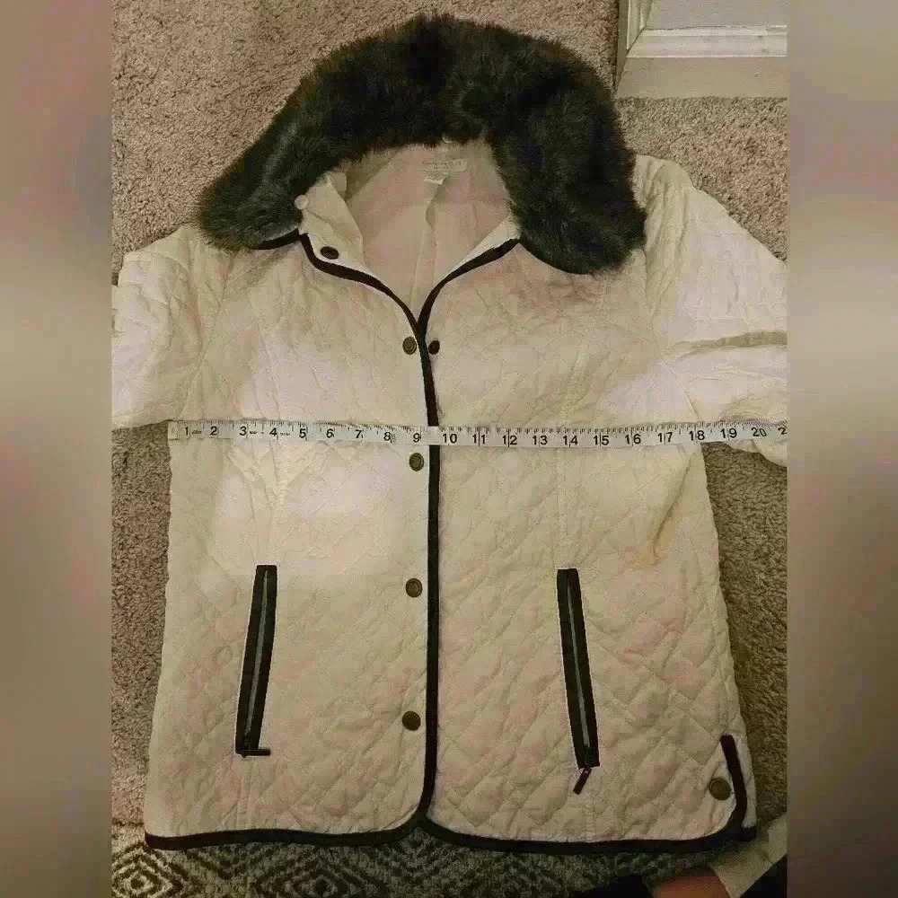 Charter Club Women's Jacket Quilted Full Zip Cream Brown Detachable Fur Size PS - Picture 4 of 5